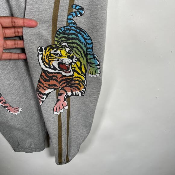Lauren Moshi Alan Stripe Tiger Heart Jogger Sweatpants S Gray Pull On Active - Picture 4 of 7